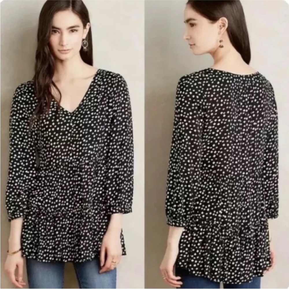 Anthropologie Maeve Lila Ruffle Tiered Flowy Button Down Tunic Shirt Medium
